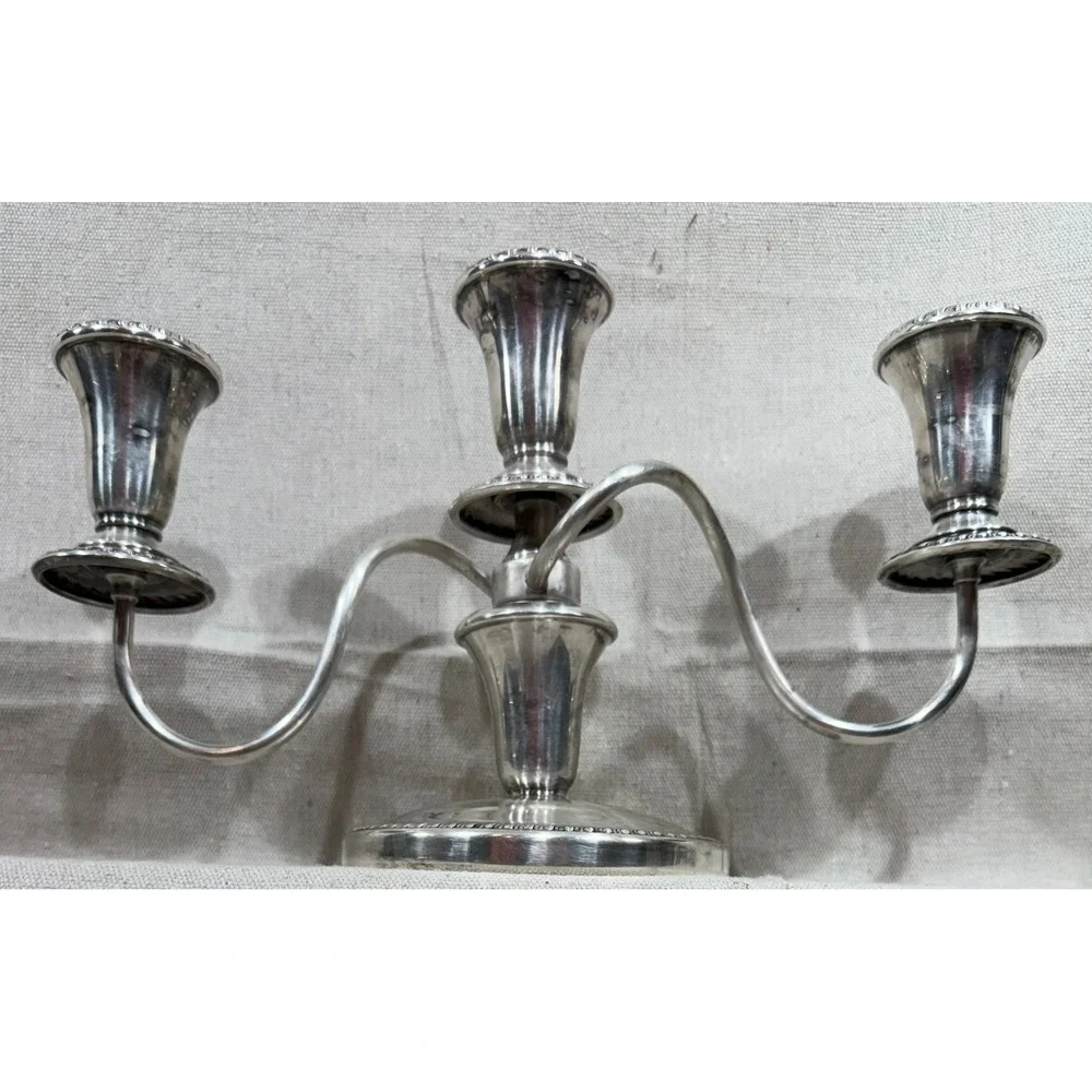 Sheffield Silver Co 3 Light Candelabra Silver Plate Gadroon Trim 12 Inch Wide
